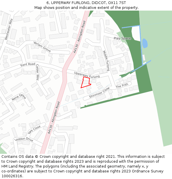 6, UPPERWAY FURLONG, DIDCOT, OX11 7ST: Location map and indicative extent of plot