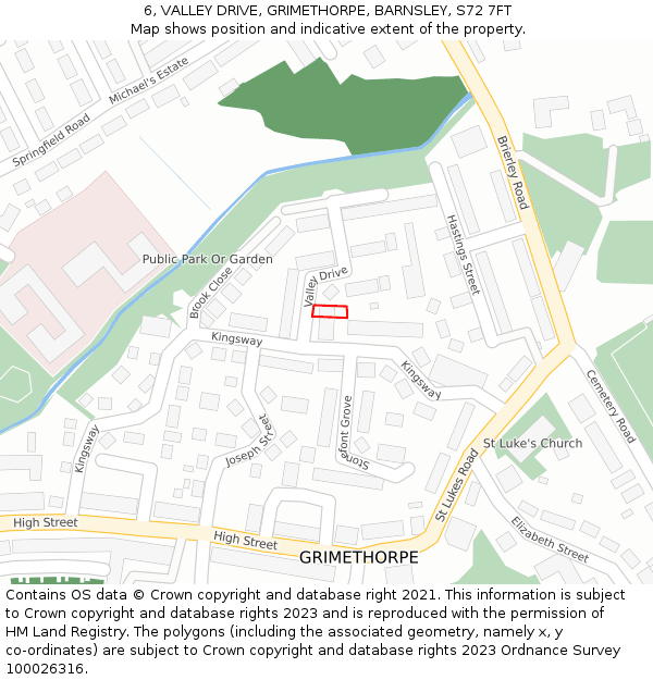 6, VALLEY DRIVE, GRIMETHORPE, BARNSLEY, S72 7FT: Location map and indicative extent of plot