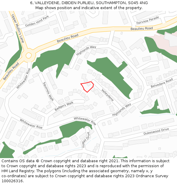 6, VALLEYDENE, DIBDEN PURLIEU, SOUTHAMPTON, SO45 4NG: Location map and indicative extent of plot