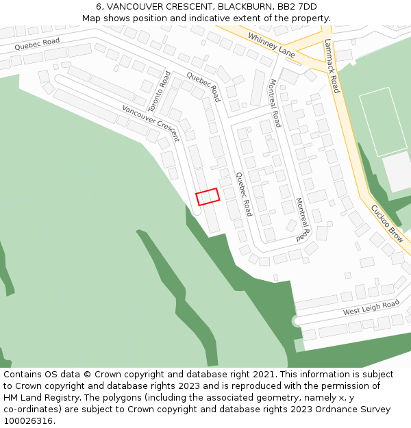 6, VANCOUVER CRESCENT, BLACKBURN, BB2 7DD: Location map and indicative extent of plot