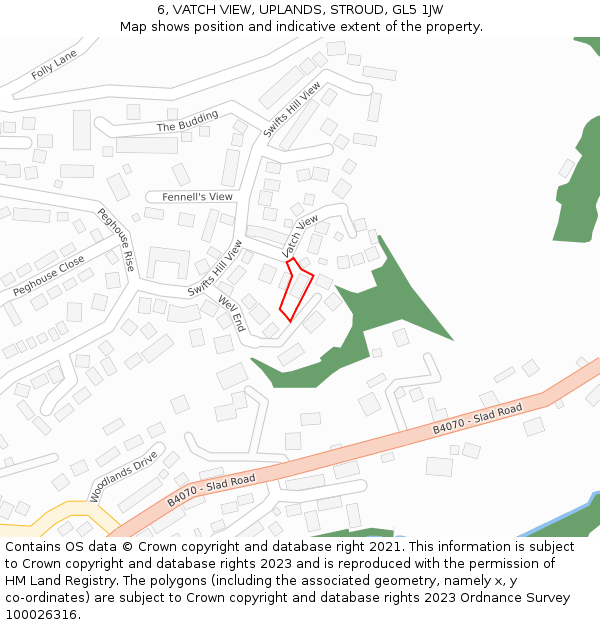 6, VATCH VIEW, UPLANDS, STROUD, GL5 1JW: Location map and indicative extent of plot