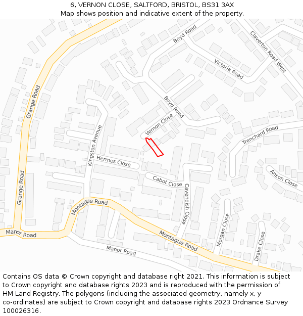 6, VERNON CLOSE, SALTFORD, BRISTOL, BS31 3AX: Location map and indicative extent of plot