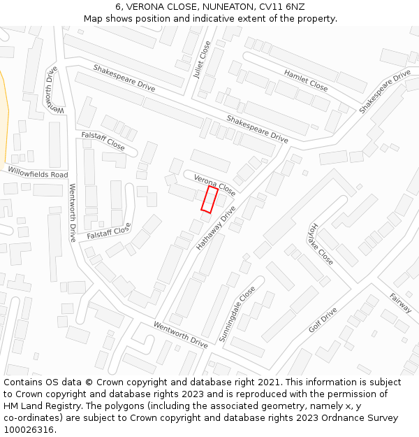 6, VERONA CLOSE, NUNEATON, CV11 6NZ: Location map and indicative extent of plot