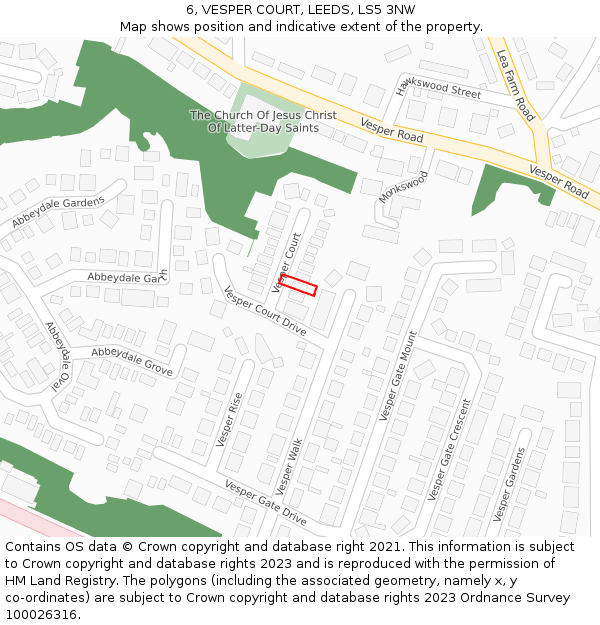 6, VESPER COURT, LEEDS, LS5 3NW: Location map and indicative extent of plot