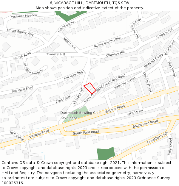 6, VICARAGE HILL, DARTMOUTH, TQ6 9EW: Location map and indicative extent of plot