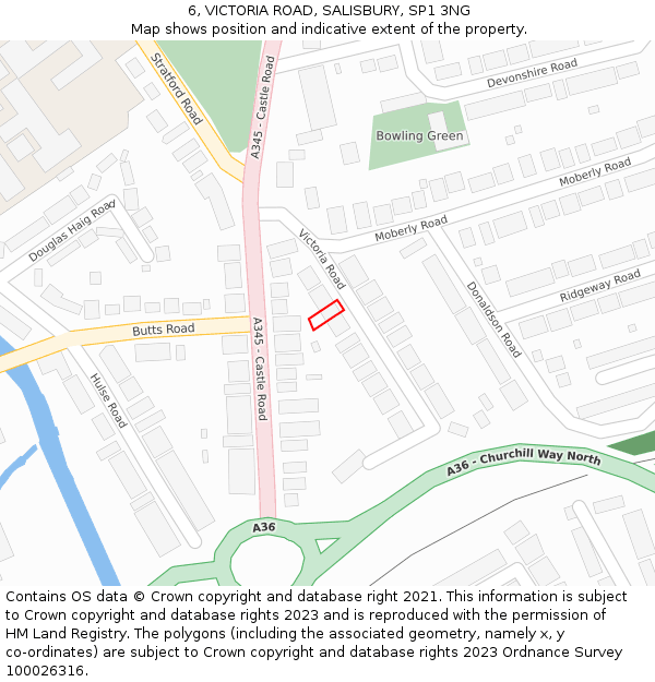 6, VICTORIA ROAD, SALISBURY, SP1 3NG: Location map and indicative extent of plot