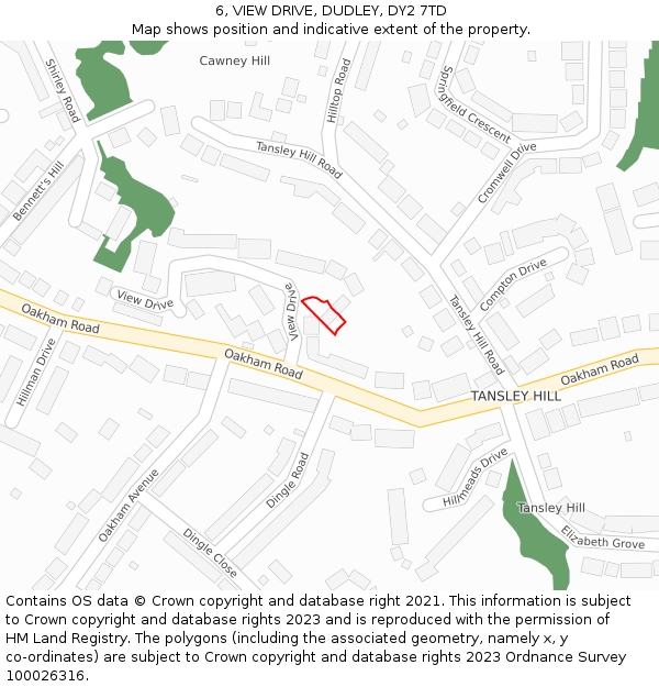 6, VIEW DRIVE, DUDLEY, DY2 7TD: Location map and indicative extent of plot
