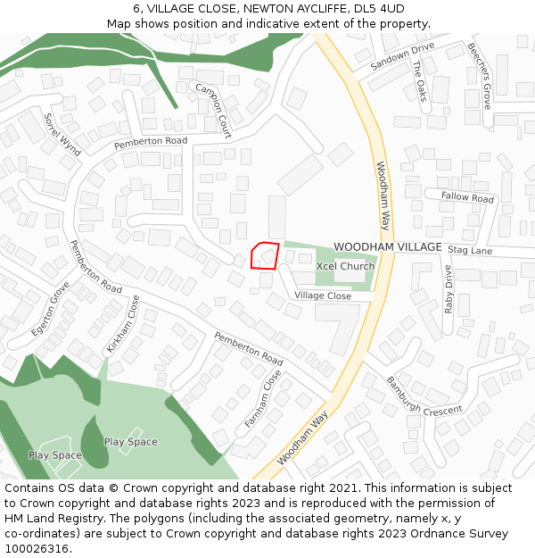 6, VILLAGE CLOSE, NEWTON AYCLIFFE, DL5 4UD: Location map and indicative extent of plot