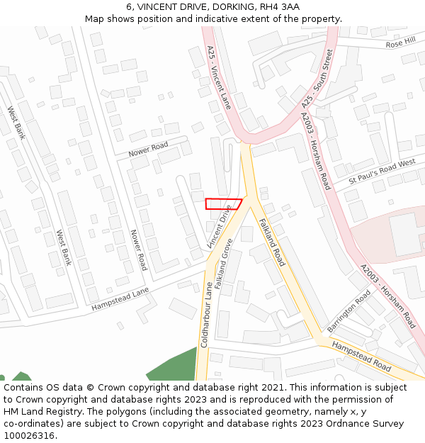 6, VINCENT DRIVE, DORKING, RH4 3AA: Location map and indicative extent of plot