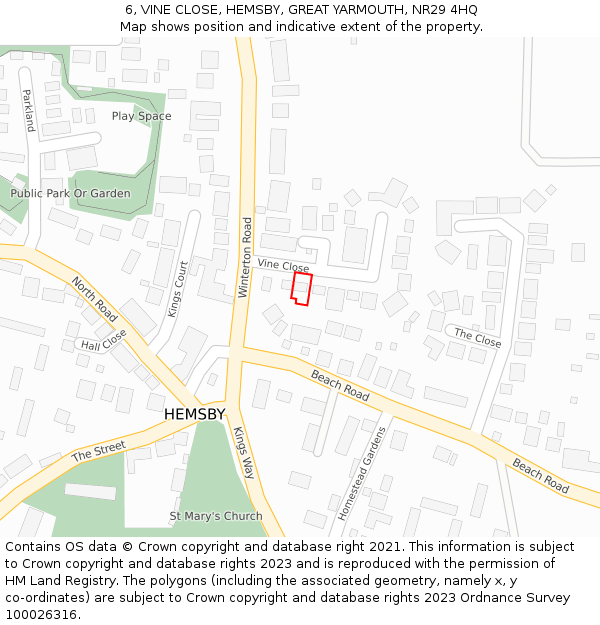 6, VINE CLOSE, HEMSBY, GREAT YARMOUTH, NR29 4HQ: Location map and indicative extent of plot