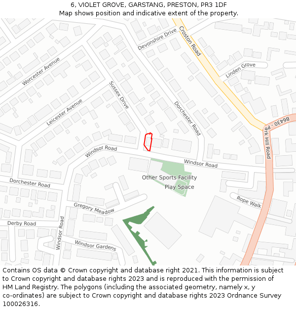 6, VIOLET GROVE, GARSTANG, PRESTON, PR3 1DF: Location map and indicative extent of plot
