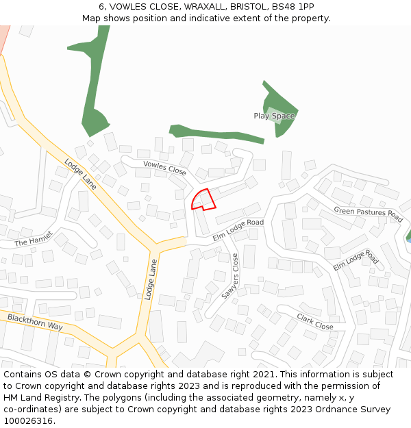 6, VOWLES CLOSE, WRAXALL, BRISTOL, BS48 1PP: Location map and indicative extent of plot