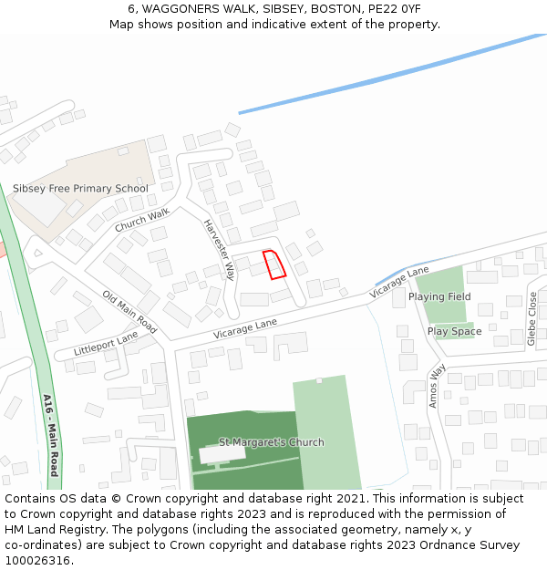 6, WAGGONERS WALK, SIBSEY, BOSTON, PE22 0YF: Location map and indicative extent of plot