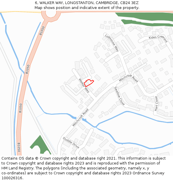 6, WALKER WAY, LONGSTANTON, CAMBRIDGE, CB24 3EZ: Location map and indicative extent of plot