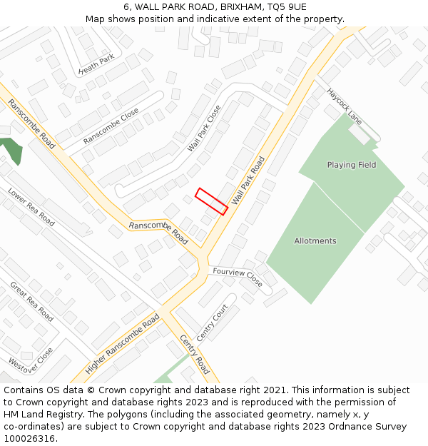 6, WALL PARK ROAD, BRIXHAM, TQ5 9UE: Location map and indicative extent of plot