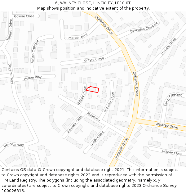 6, WALNEY CLOSE, HINCKLEY, LE10 0TJ: Location map and indicative extent of plot