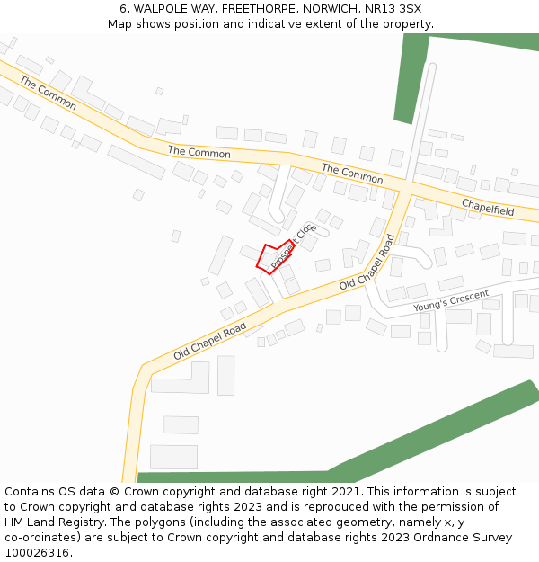 6, WALPOLE WAY, FREETHORPE, NORWICH, NR13 3SX: Location map and indicative extent of plot