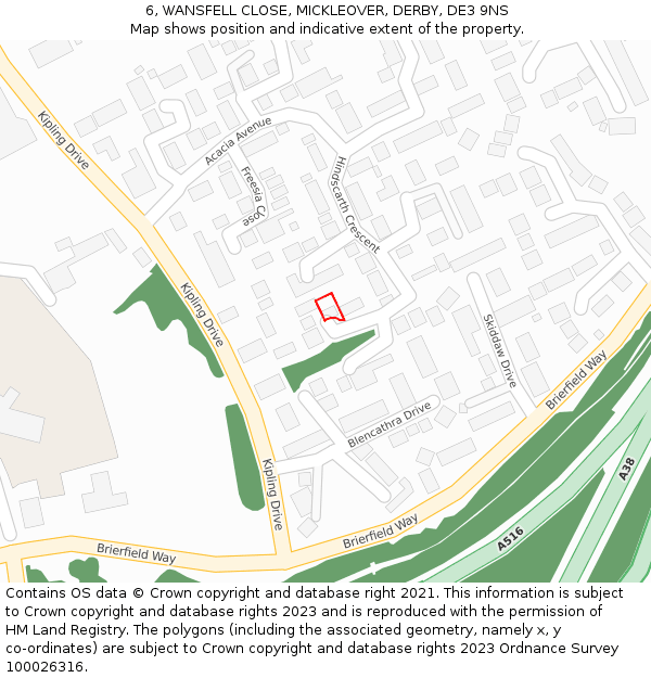 6, WANSFELL CLOSE, MICKLEOVER, DERBY, DE3 9NS: Location map and indicative extent of plot
