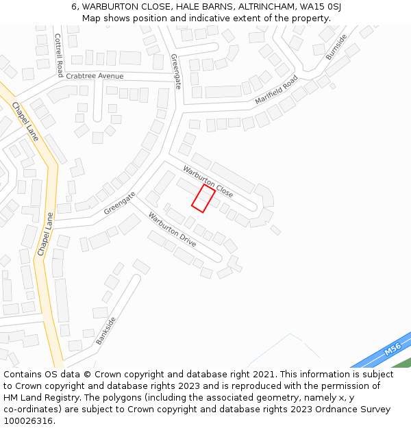 6, WARBURTON CLOSE, HALE BARNS, ALTRINCHAM, WA15 0SJ: Location map and indicative extent of plot