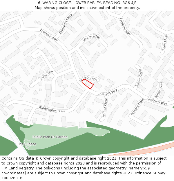 6, WARING CLOSE, LOWER EARLEY, READING, RG6 4JE: Location map and indicative extent of plot