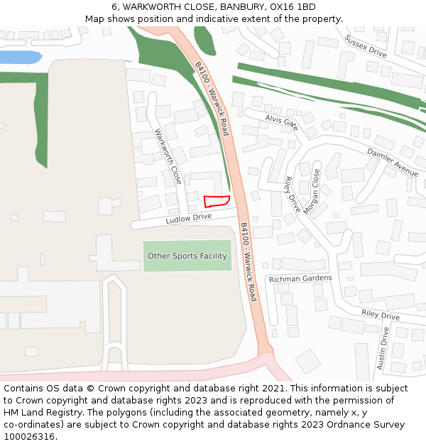 6, WARKWORTH CLOSE, BANBURY, OX16 1BD: Location map and indicative extent of plot