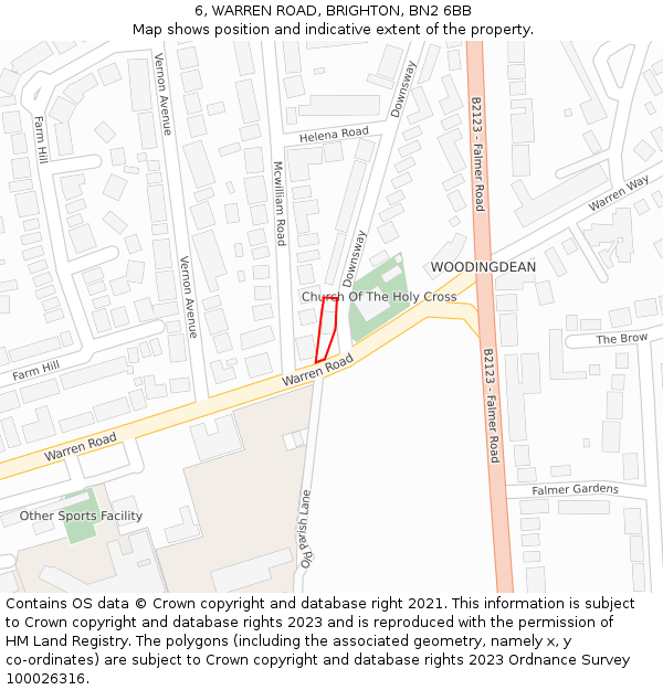 6, WARREN ROAD, BRIGHTON, BN2 6BB: Location map and indicative extent of plot