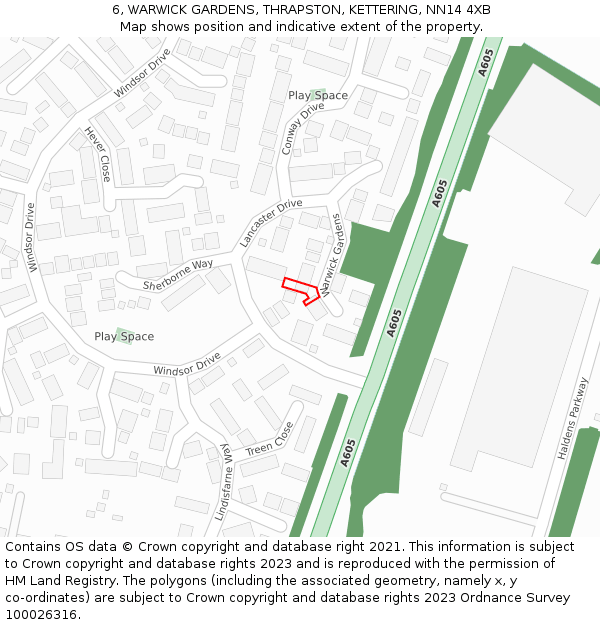 6, WARWICK GARDENS, THRAPSTON, KETTERING, NN14 4XB: Location map and indicative extent of plot
