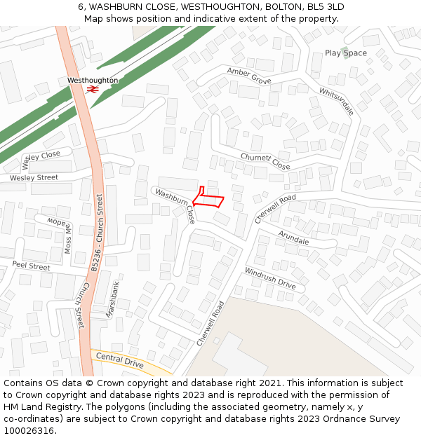 6, WASHBURN CLOSE, WESTHOUGHTON, BOLTON, BL5 3LD: Location map and indicative extent of plot
