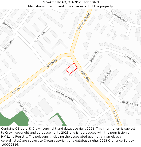 6, WATER ROAD, READING, RG30 2NN: Location map and indicative extent of plot