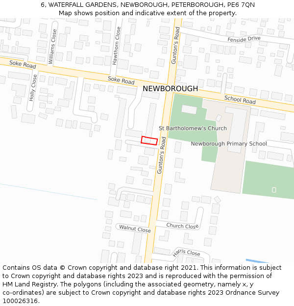 6, WATERFALL GARDENS, NEWBOROUGH, PETERBOROUGH, PE6 7QN: Location map and indicative extent of plot