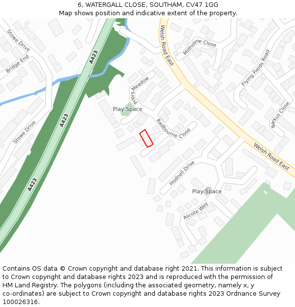6, WATERGALL CLOSE, SOUTHAM, CV47 1GG: Location map and indicative extent of plot