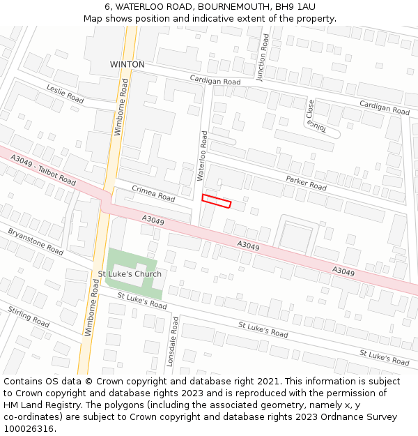 6, WATERLOO ROAD, BOURNEMOUTH, BH9 1AU: Location map and indicative extent of plot