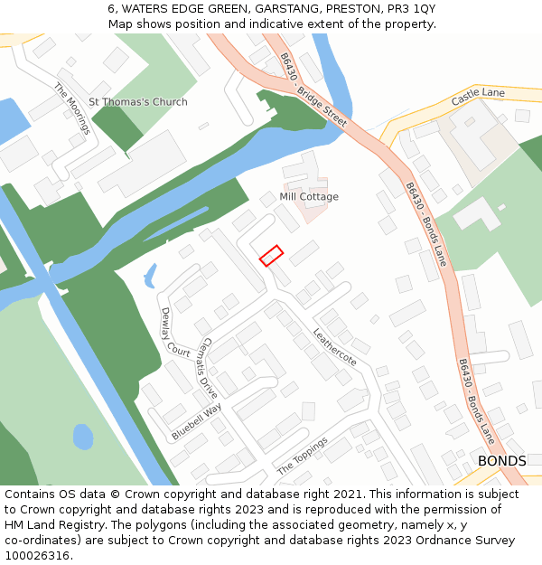 6, WATERS EDGE GREEN, GARSTANG, PRESTON, PR3 1QY: Location map and indicative extent of plot