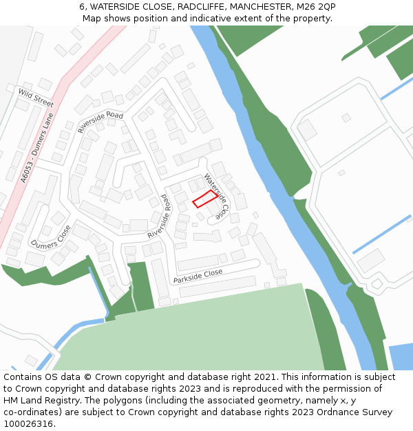 6, WATERSIDE CLOSE, RADCLIFFE, MANCHESTER, M26 2QP: Location map and indicative extent of plot