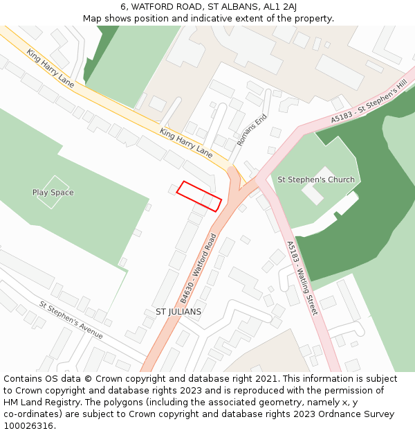 6, WATFORD ROAD, ST ALBANS, AL1 2AJ: Location map and indicative extent of plot