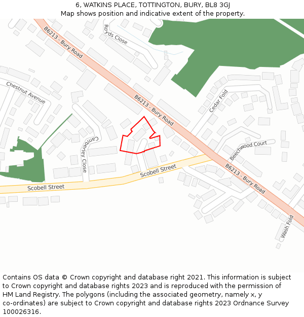 6, WATKINS PLACE, TOTTINGTON, BURY, BL8 3GJ: Location map and indicative extent of plot