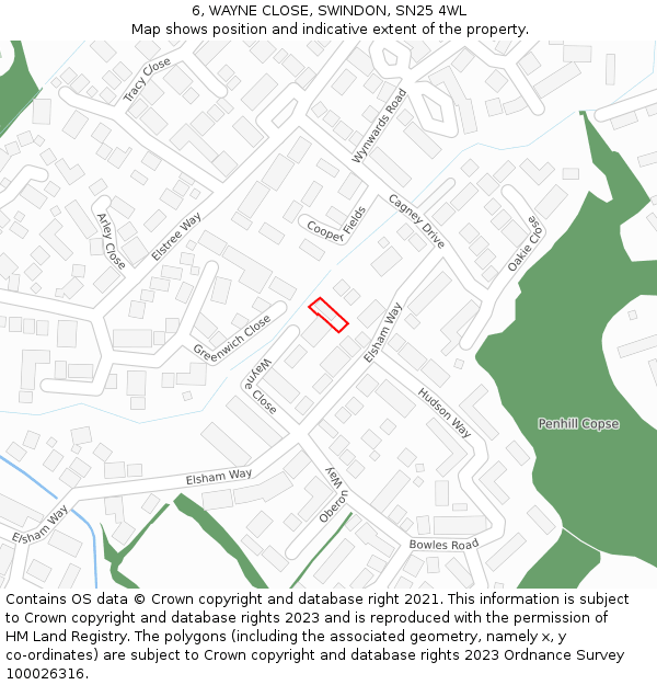 6, WAYNE CLOSE, SWINDON, SN25 4WL: Location map and indicative extent of plot