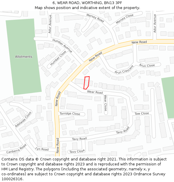 6, WEAR ROAD, WORTHING, BN13 3PF: Location map and indicative extent of plot