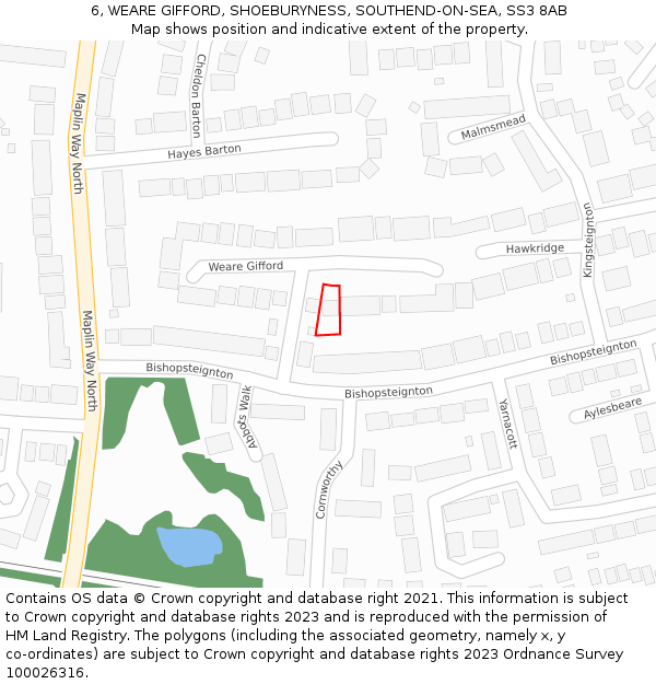 6, WEARE GIFFORD, SHOEBURYNESS, SOUTHEND-ON-SEA, SS3 8AB: Location map and indicative extent of plot