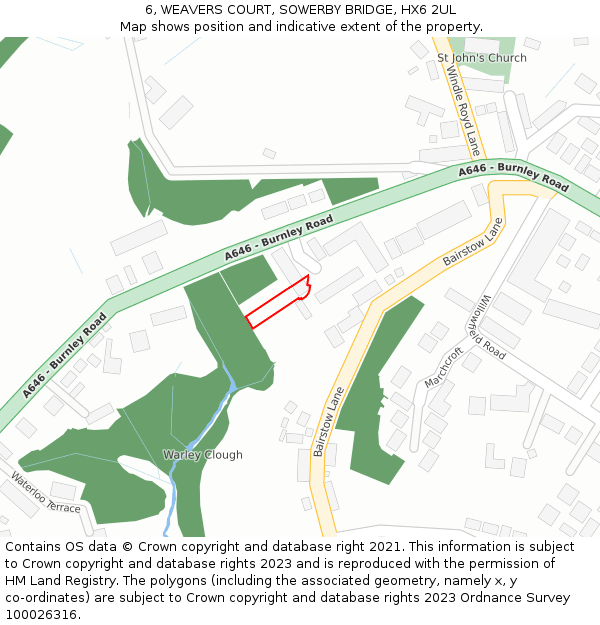 6, WEAVERS COURT, SOWERBY BRIDGE, HX6 2UL: Location map and indicative extent of plot