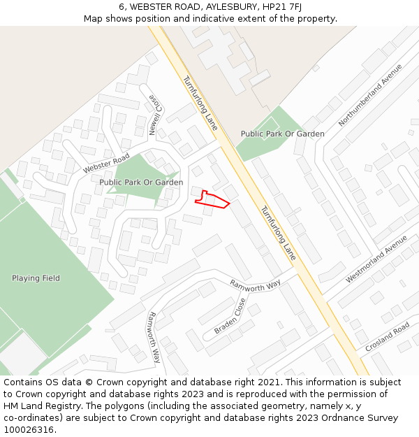 6, WEBSTER ROAD, AYLESBURY, HP21 7FJ: Location map and indicative extent of plot