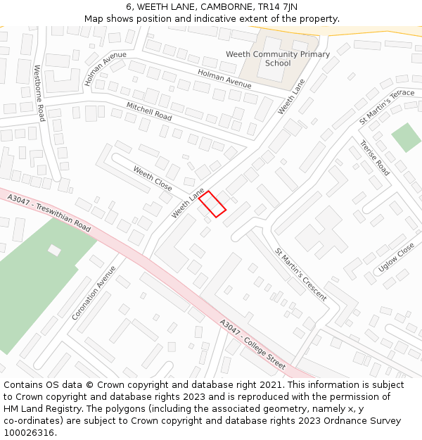 6, WEETH LANE, CAMBORNE, TR14 7JN: Location map and indicative extent of plot