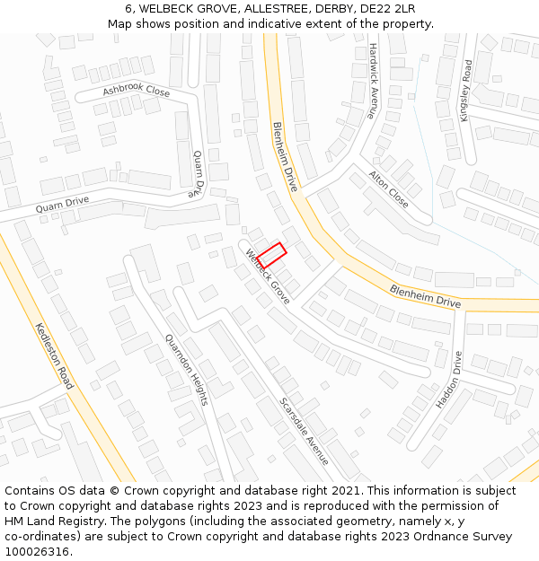 6, WELBECK GROVE, ALLESTREE, DERBY, DE22 2LR: Location map and indicative extent of plot