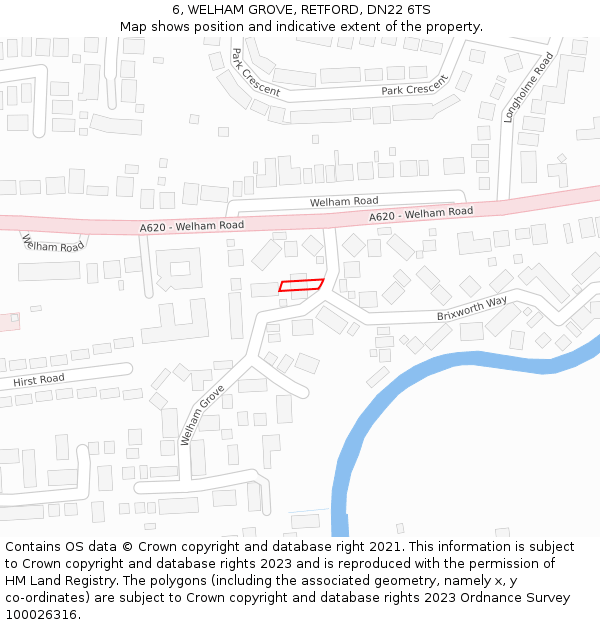 6, WELHAM GROVE, RETFORD, DN22 6TS: Location map and indicative extent of plot