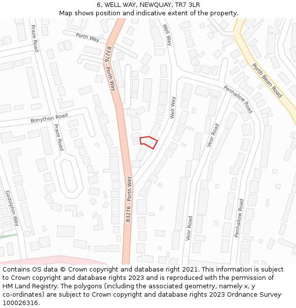 6, WELL WAY, NEWQUAY, TR7 3LR: Location map and indicative extent of plot