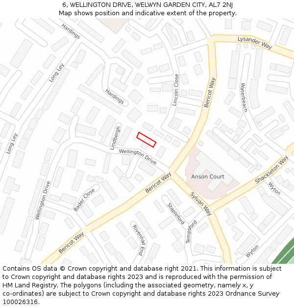 6, WELLINGTON DRIVE, WELWYN GARDEN CITY, AL7 2NJ: Location map and indicative extent of plot