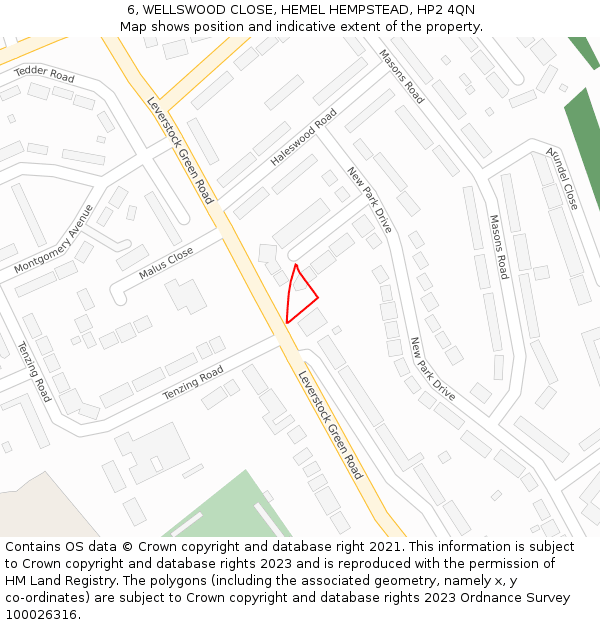6, WELLSWOOD CLOSE, HEMEL HEMPSTEAD, HP2 4QN: Location map and indicative extent of plot