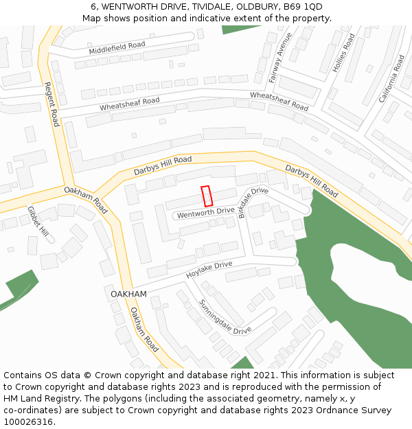 6, WENTWORTH DRIVE, TIVIDALE, OLDBURY, B69 1QD: Location map and indicative extent of plot