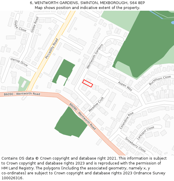6, WENTWORTH GARDENS, SWINTON, MEXBOROUGH, S64 8EP: Location map and indicative extent of plot