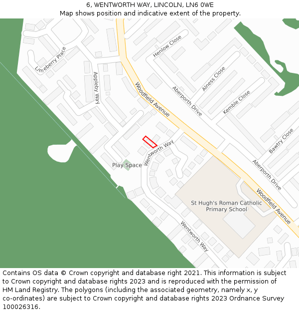 6, WENTWORTH WAY, LINCOLN, LN6 0WE: Location map and indicative extent of plot